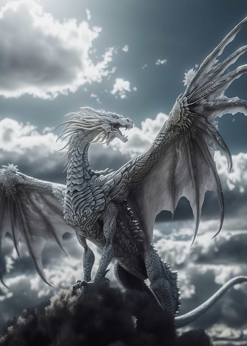 White Heaven Dragon — from the Dragons Lair collection, a Pixaverse metal print