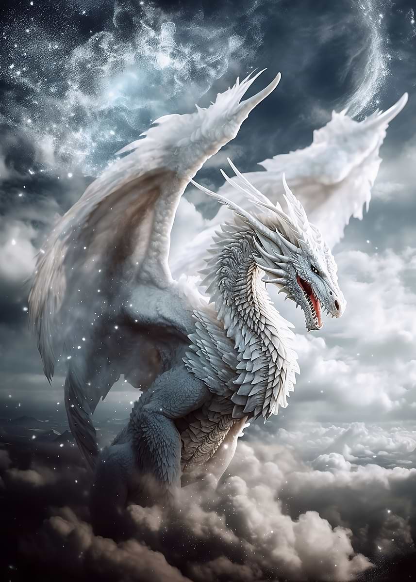 Angel Dragon in the Clouds — from the Dragons Lair collection, a Pixaverse metal print