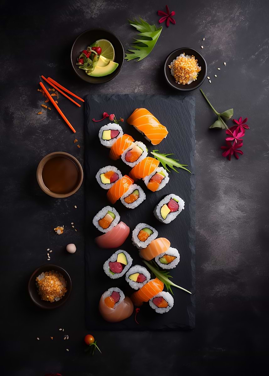 Yummy Sushi Plate — from the Culinary Canvas collection, a Pixaverse metal print