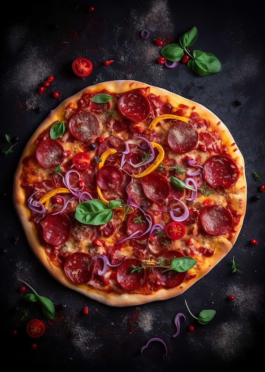 Tasty Salami Pizza — from the Culinary Canvas collection, a Pixaverse metal print