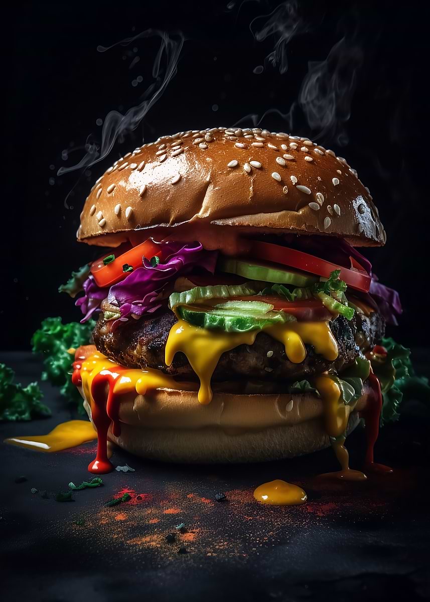 Tasty XXL Hamburger — from the Culinary Canvas collection, a Pixaverse metal print