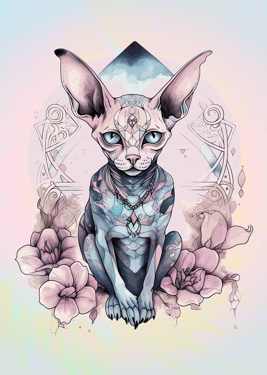 'Pastel Goth Sphynx Cat Art' Poster, picture, metal print, paint by ...