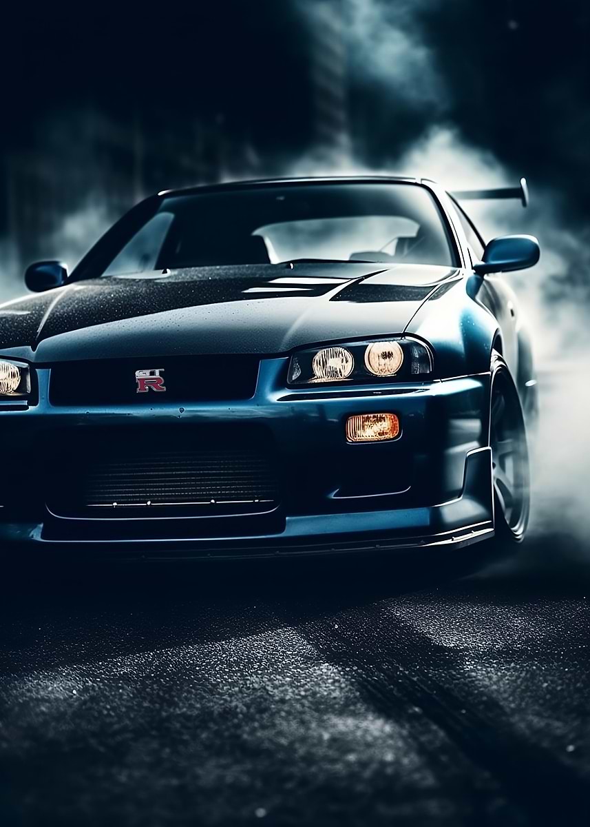 Nissan Skyline GTR R34 — from the Trending Cars Retro collection, a Pixaverse metal print