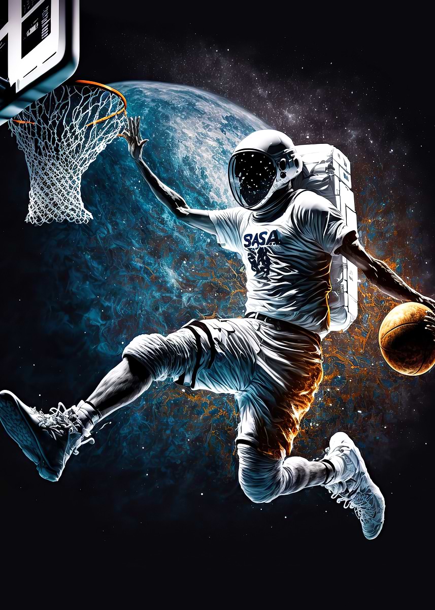 'Astronaut Basketball Space' Poster, picture, metal print, paint by ...
