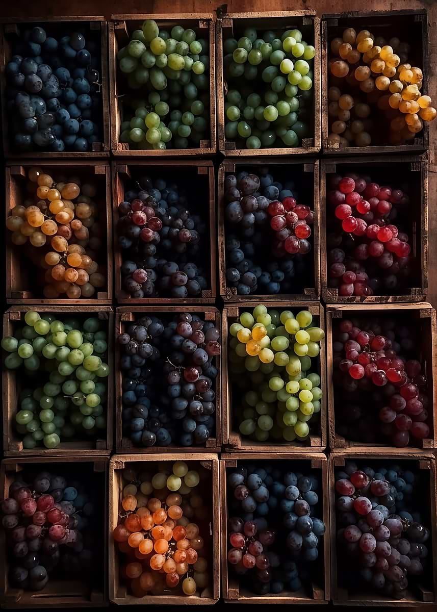 Fresh Wine Grape Selection — from the Culinary Canvas collection, a Pixaverse metal print