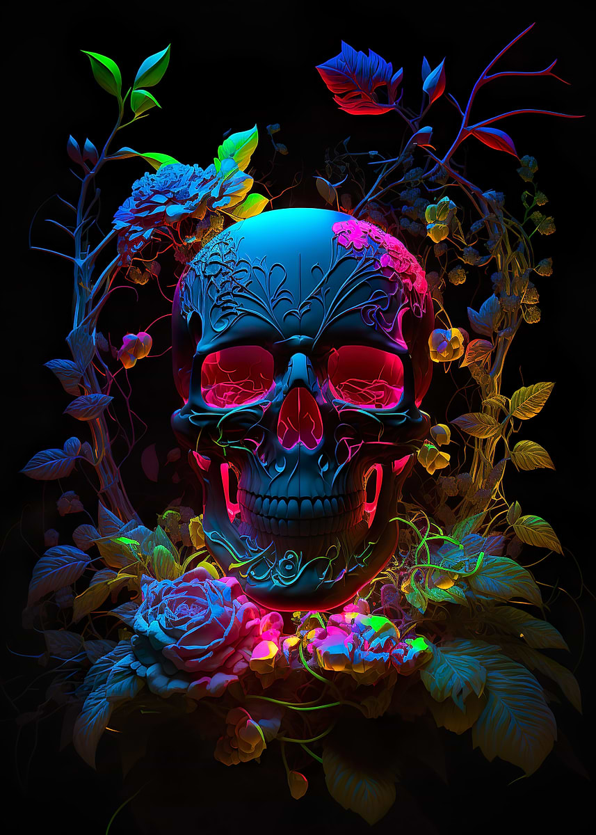 Neon Skull' Poster, picture, metal print, paint by Dennex Designs