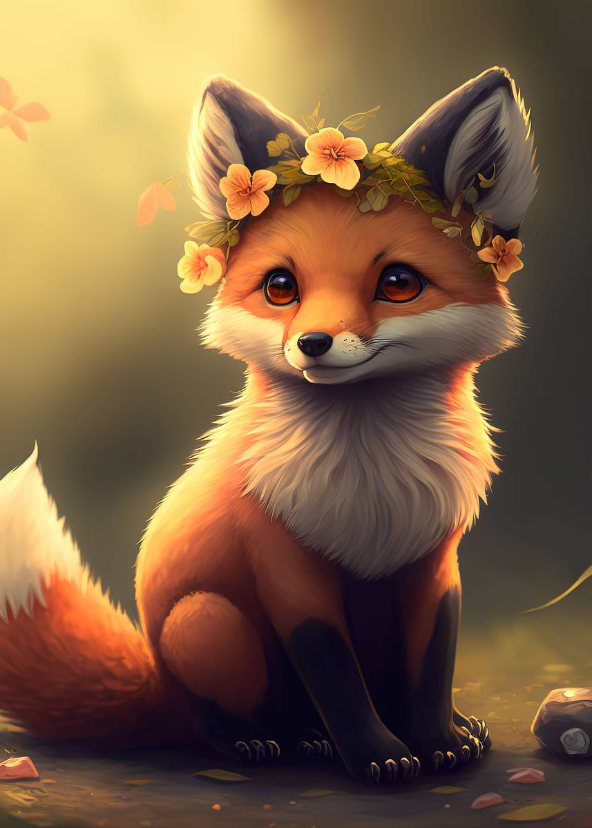 Cute baby fox ' Poster, picture, metal print, paint by Elain