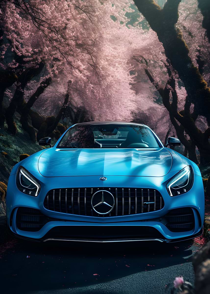 AMG GT Sakura Forest — from the Trending Cars Retro collection, a Pixaverse metal print
