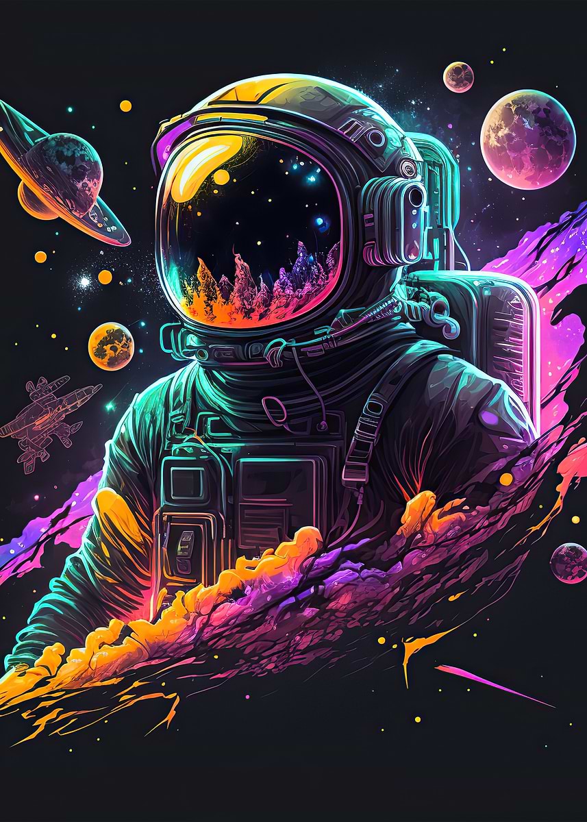 Neon astronaut' Poster, picture, metal print, paint by Yannis