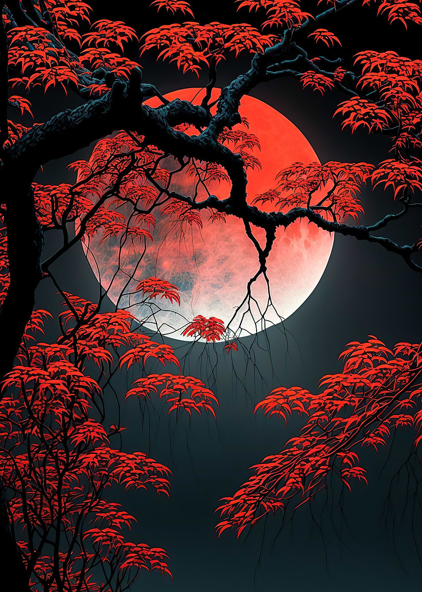 Red Moon Japan ' Poster, picture, metal print, paint by DorthyToy
