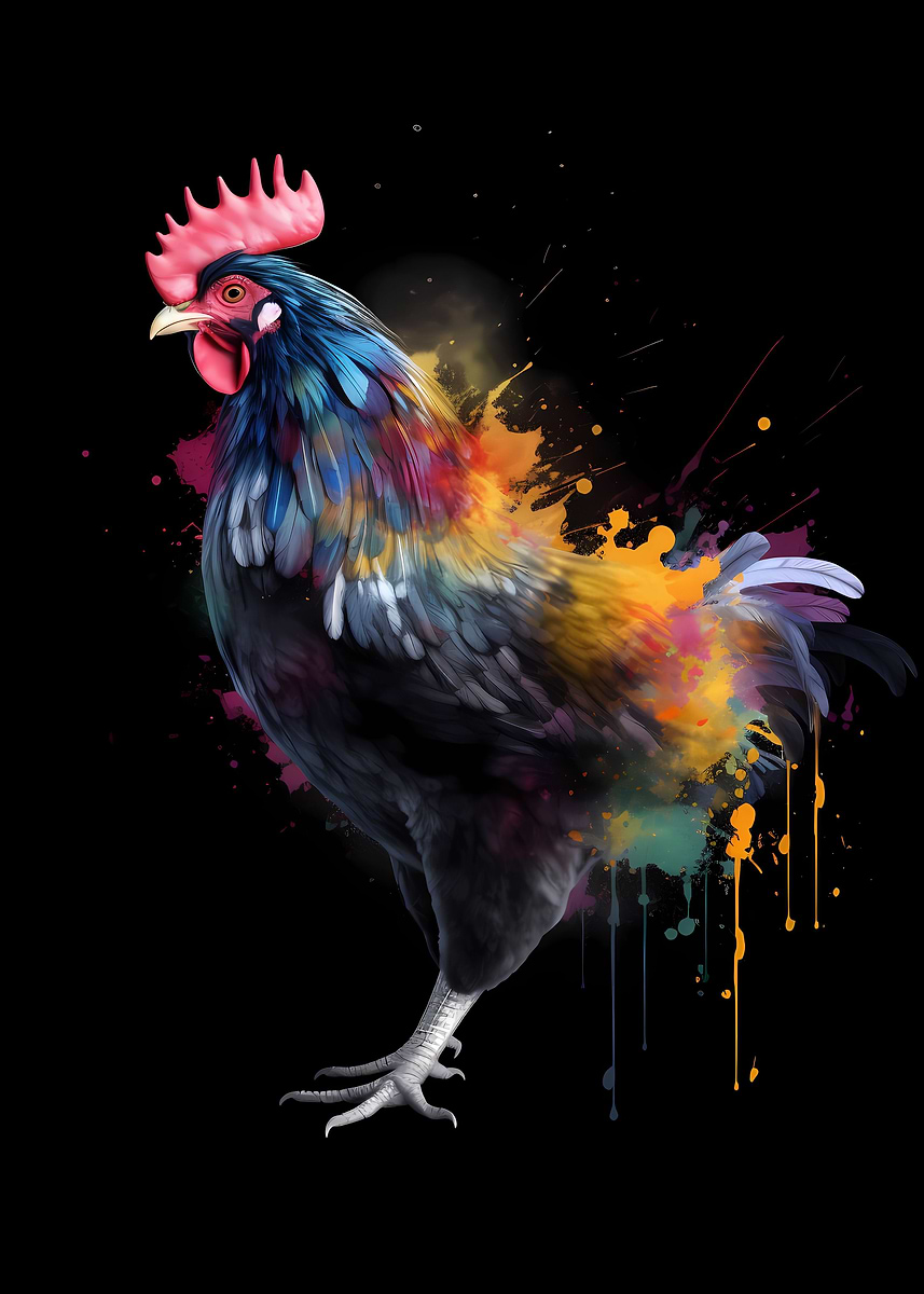 'Chicken Colorful Farmer' Poster, picture, metal print, paint by ...