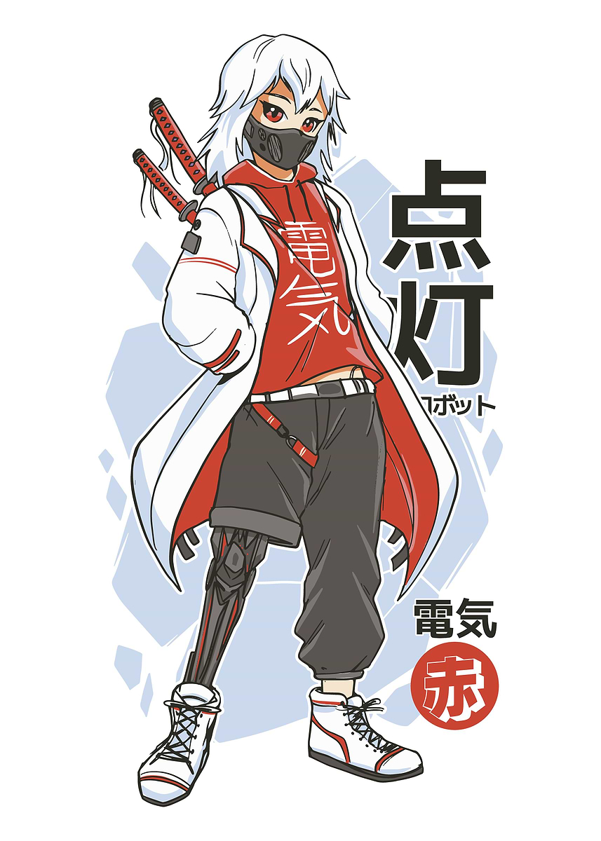 Techwear Anime Character' Poster, picture, metal print, paint by