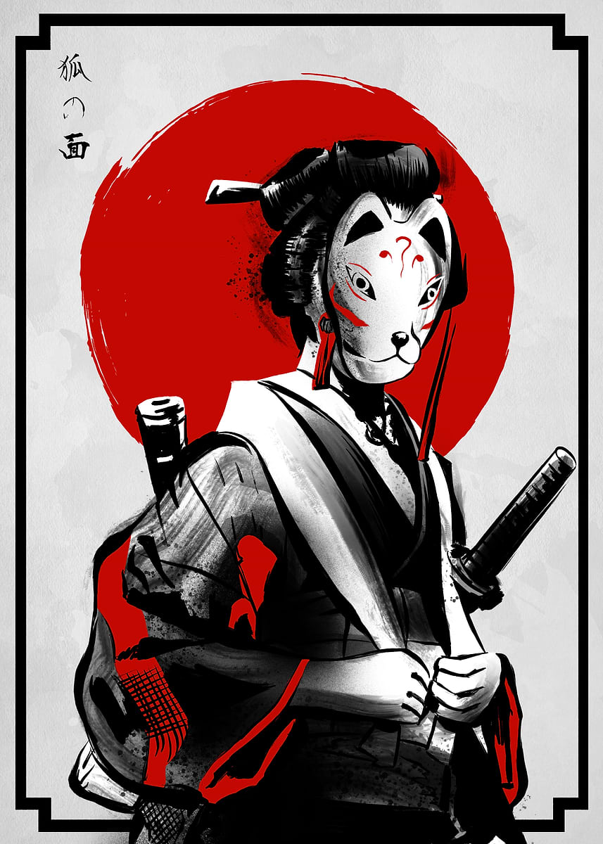 Kitsune mask' Poster, picture, metal print, paint by Denis