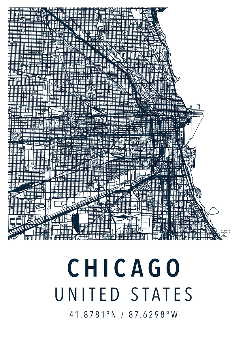 'chicago simple map' Poster, picture, metal print, paint by Denise ...