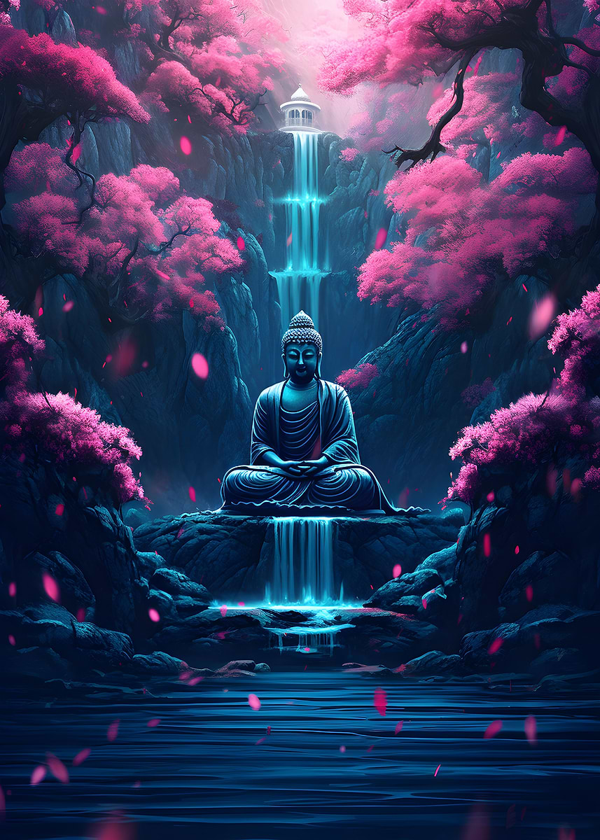 Japanese Buddha Waterfall — from the Soul Of Japan collection, a Pixaverse metal print