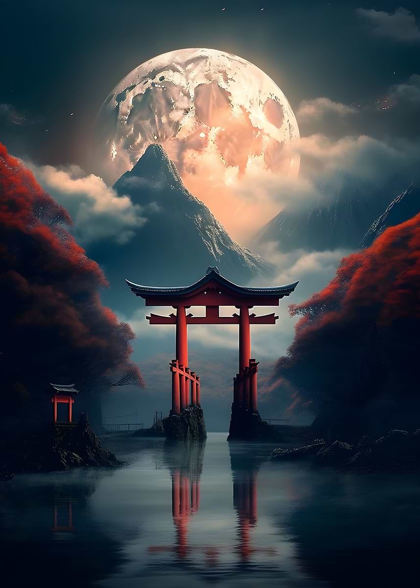 Japanese Torii Gate Moon — from the Soul Of Japan collection, a Pixaverse metal print