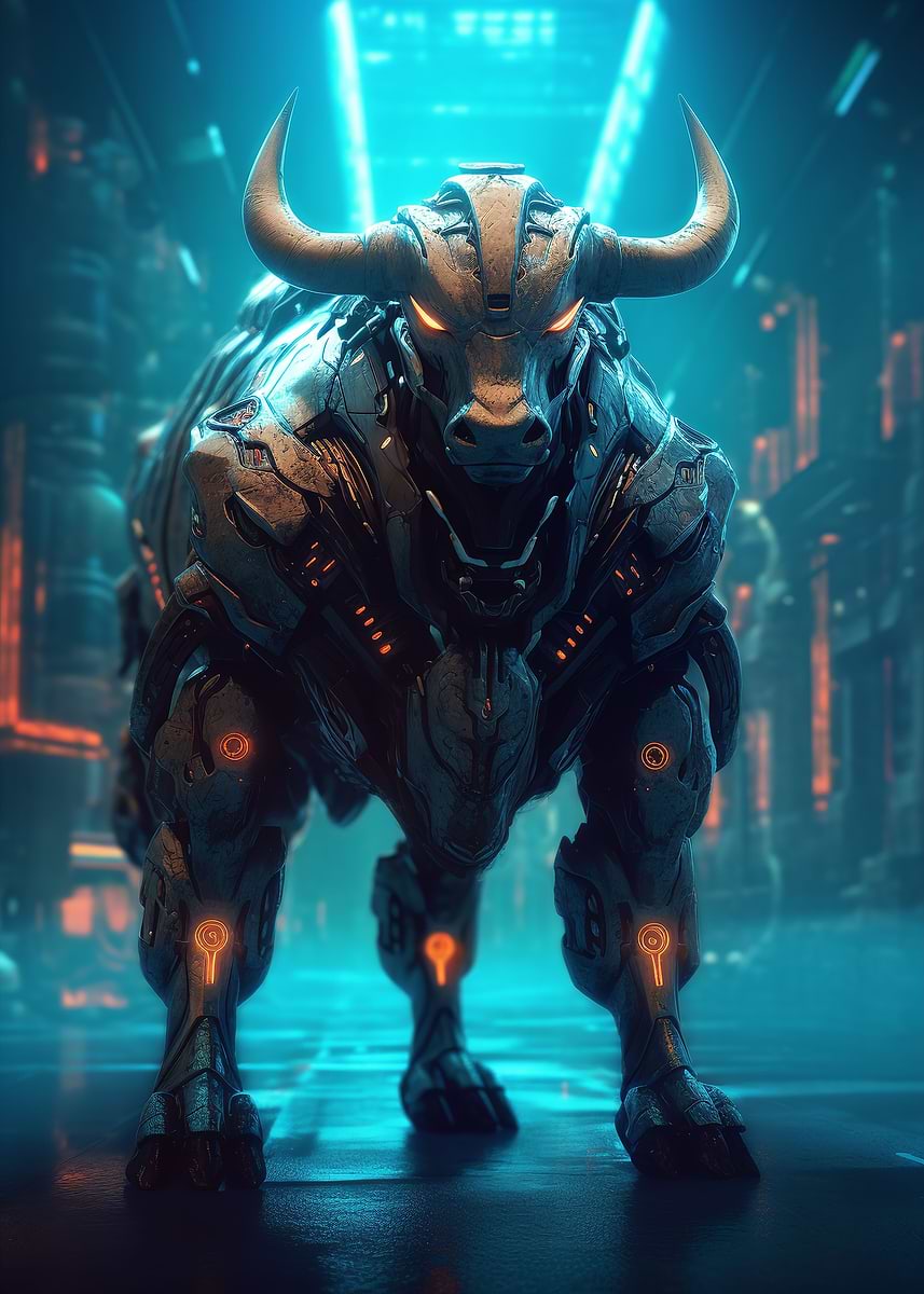 'Futuristic Cyberpunk Bull' Poster, picture, metal print, paint by ...