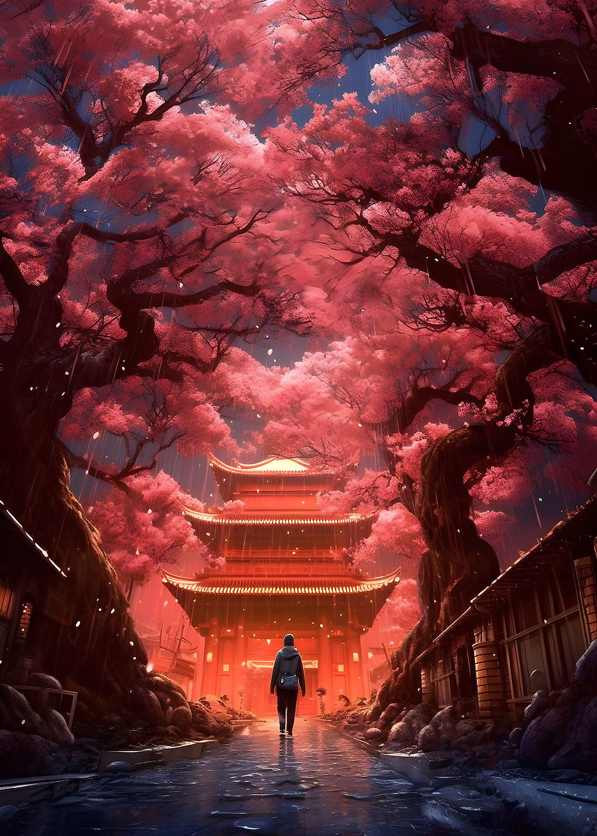 A Walk Among Cherry Trees — from the Soul Of Japan collection, a Pixaverse metal print
