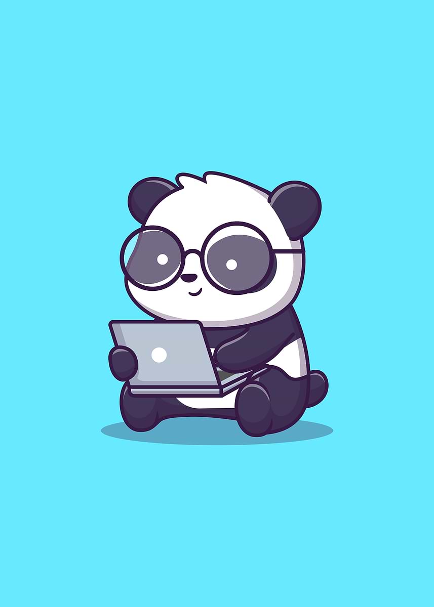 Panda Computer Paint 'Cute Panda Playing Laptop' Poster, picture, metal print, paint by ...