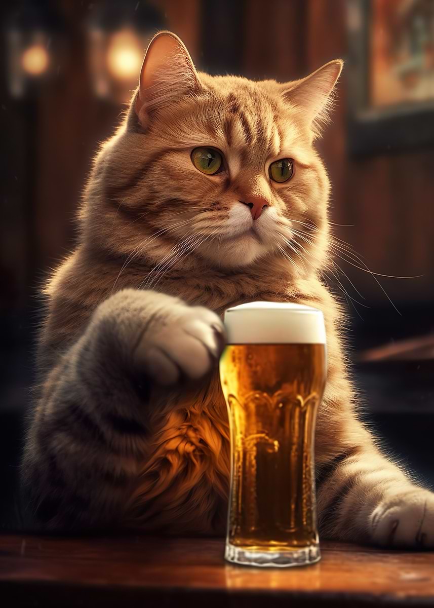 'Cat Beer Pub Pint' Poster, picture, metal print, paint by AyrioArt ...