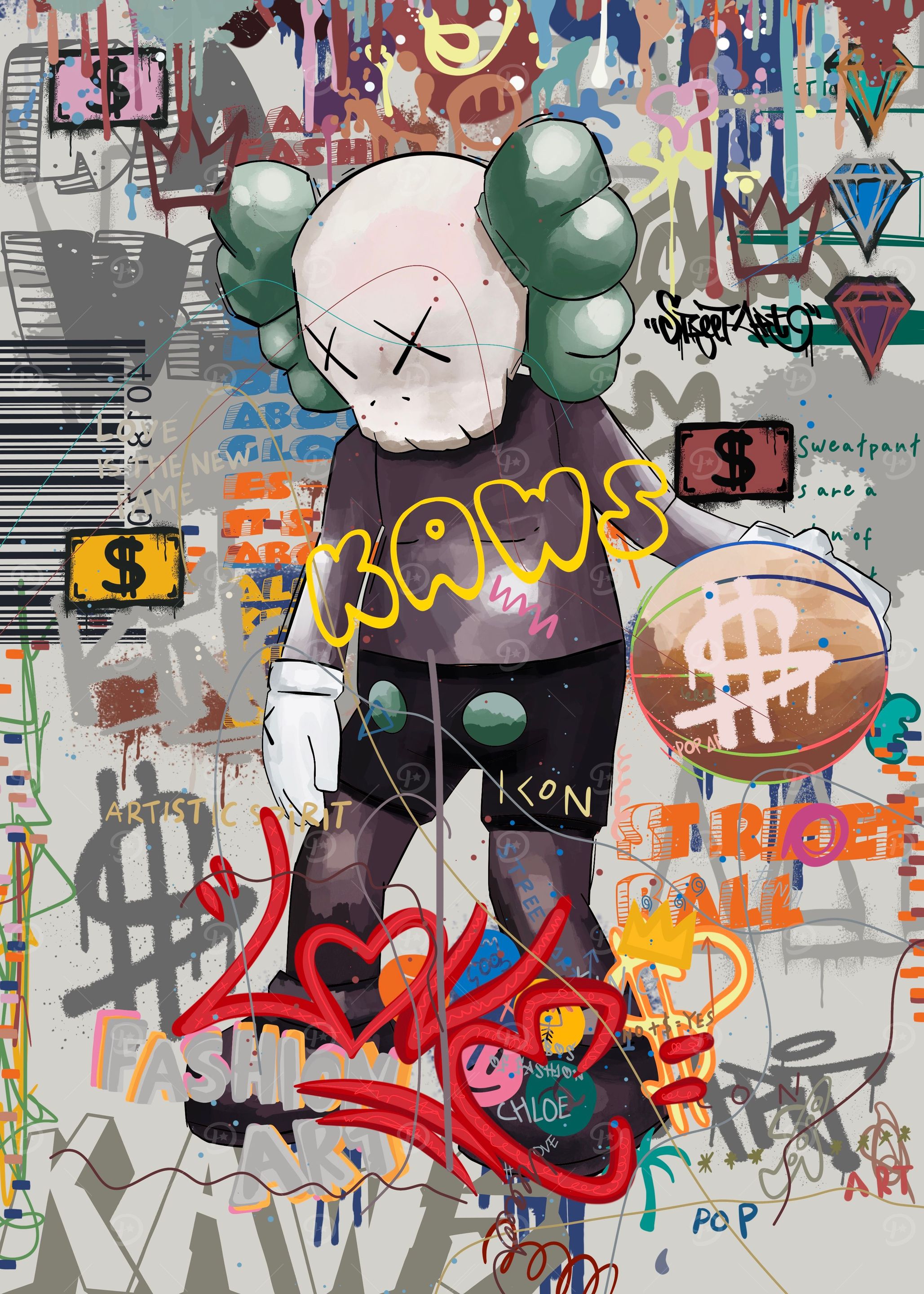 Basketball kaws' Poster, picture, metal print, paint by Biopic
