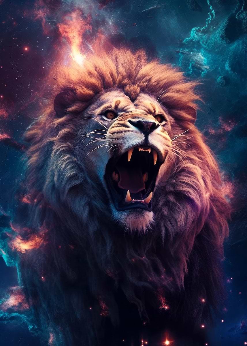 lion cosmic space colorful' Poster, picture, metal print, paint by