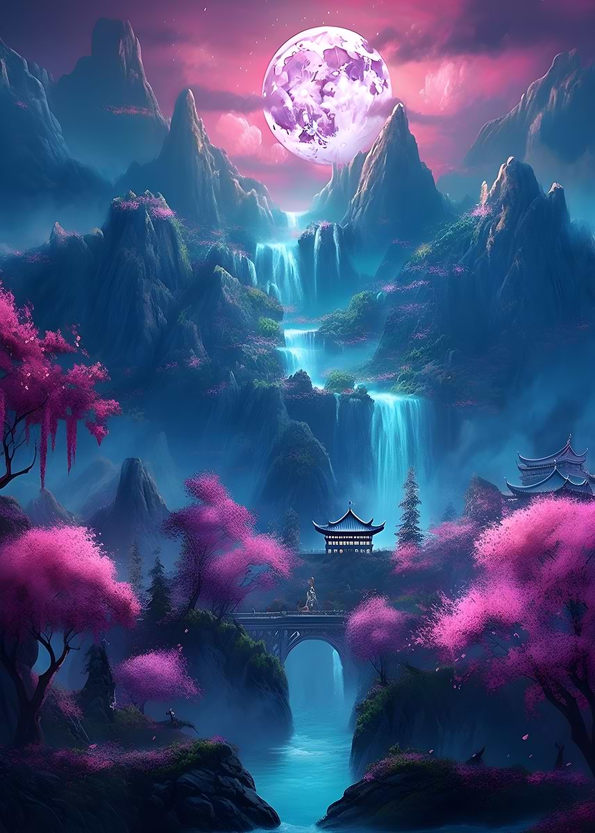 Neon Cherry Blossom Oasis — from the Soul Of Japan collection, a Pixaverse metal print