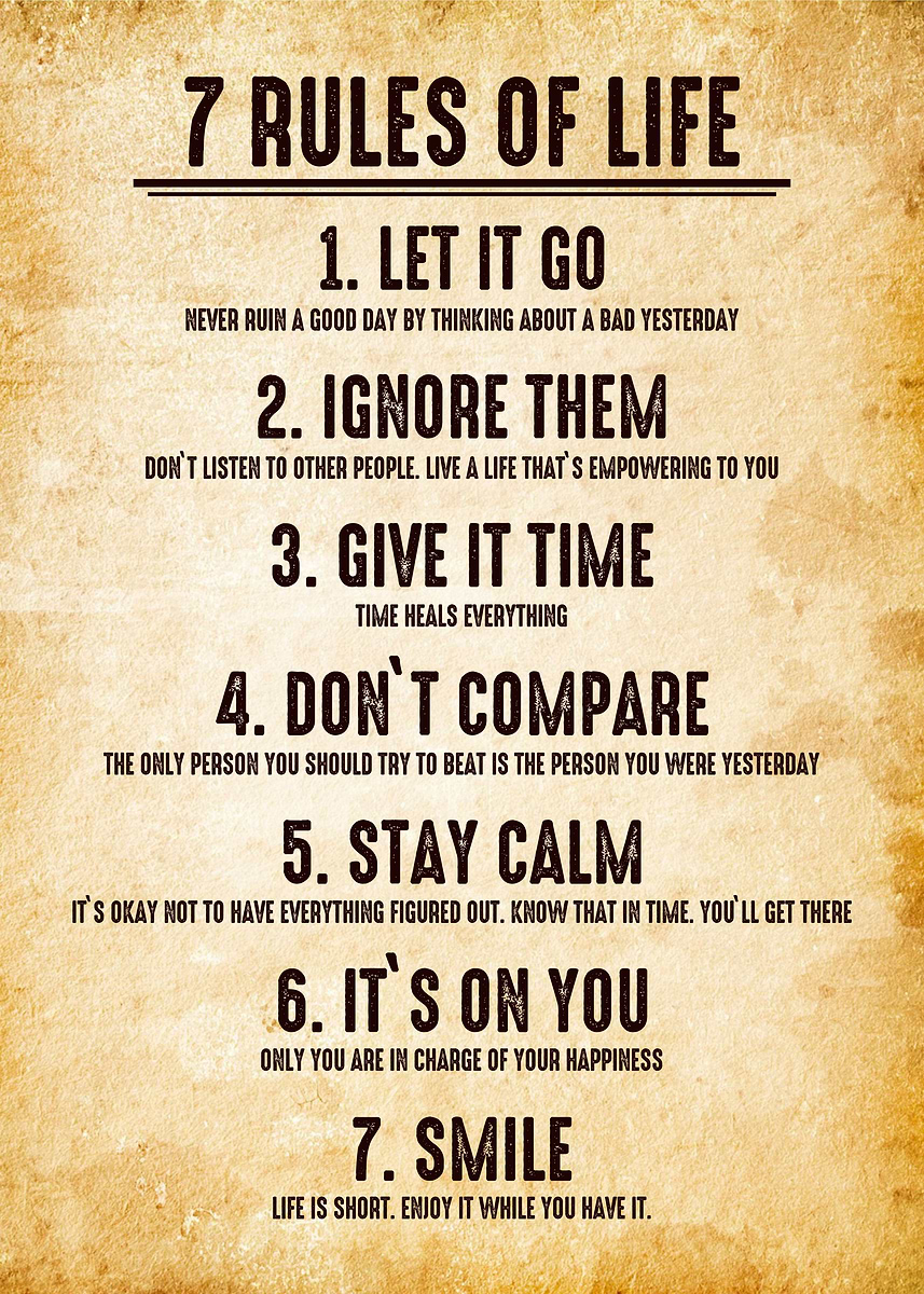 7 Rules Shell 'seven rules of life retro' Poster, picture, metal print, paint by ...