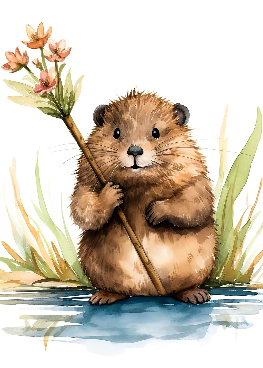 'baby beaver' Poster, picture, metal print, paint by Anime Poster ...