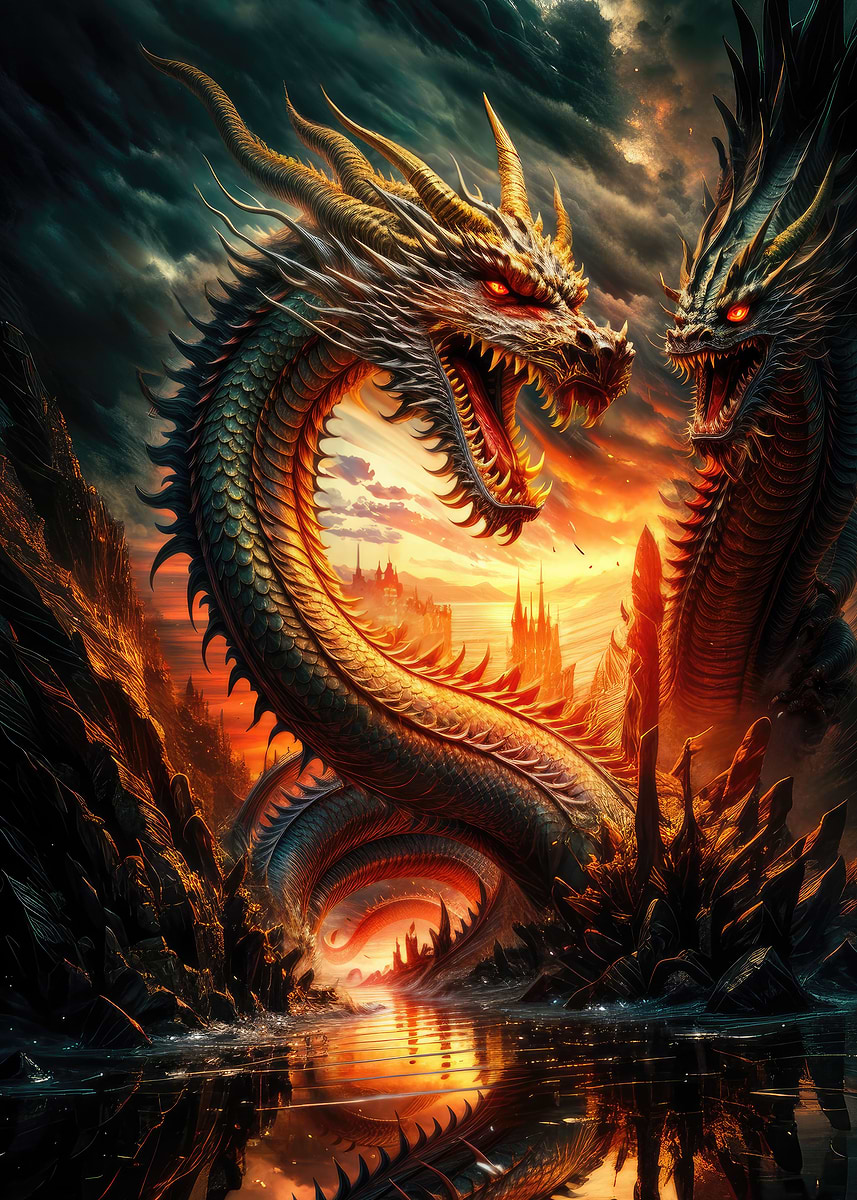 Dragins Rising 'Dragons rising' Poster, picture, metal print, paint by AnnArtshock ...