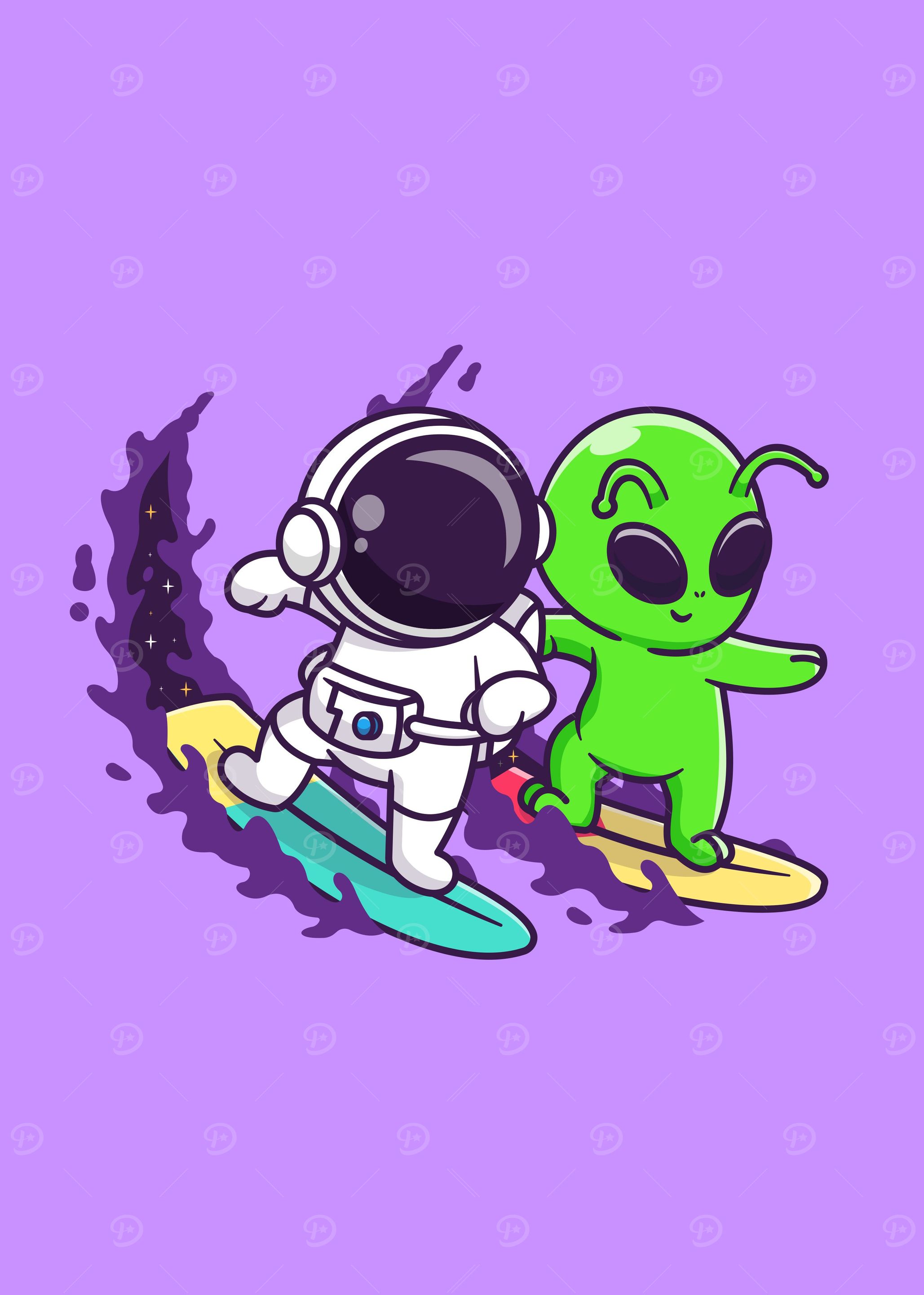 'Cute astronaut and alien' Poster, picture, metal print, paint by GoD ...