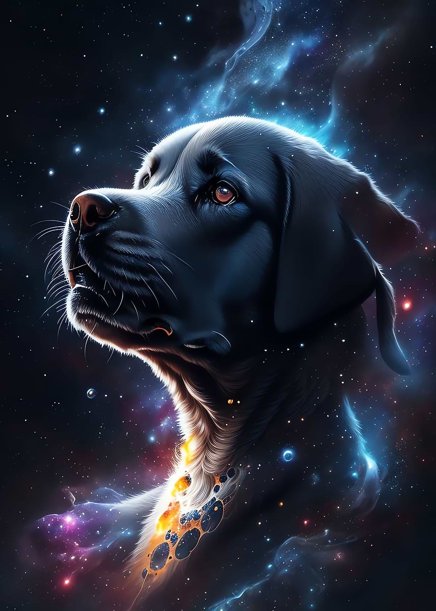 Labrador Using Telescope 'Labrador In Space 1' Poster, picture, metal print, paint by Alex Bayu ...