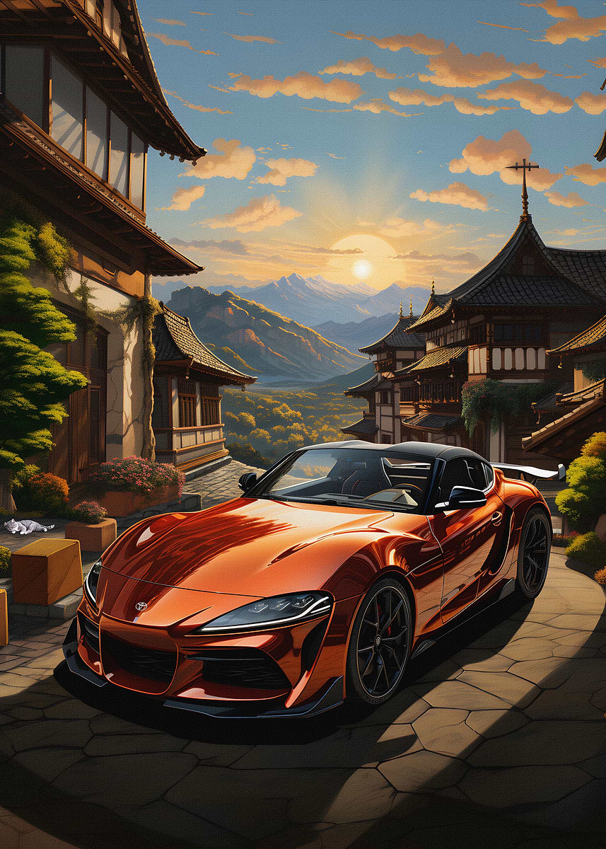 Supra MK5 Retro Painting — from the Trending Cars Retro collection, a Pixaverse metal print