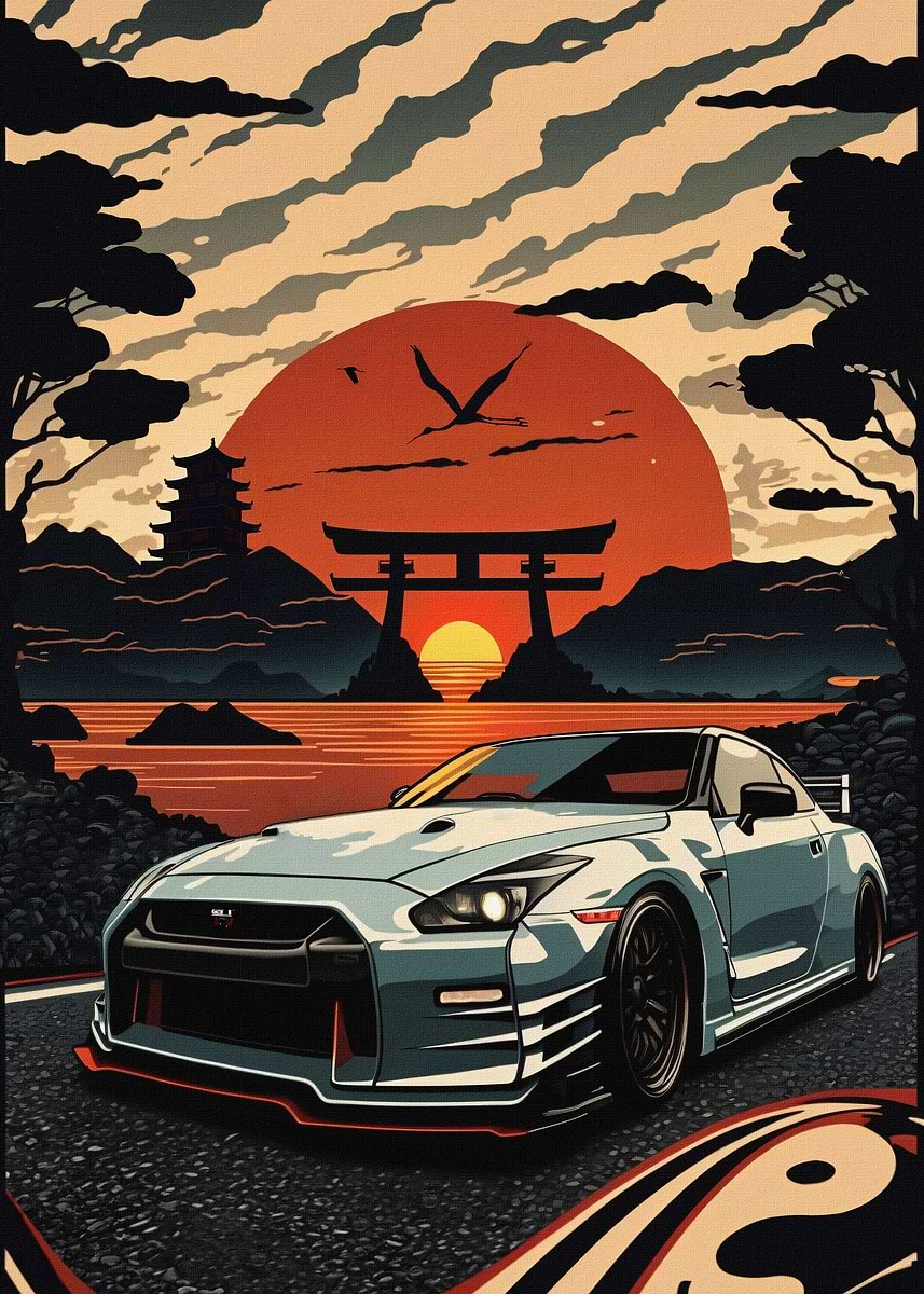 Nissan Skyline GTR R35 — from the Trending Cars Retro collection, a Pixaverse metal print