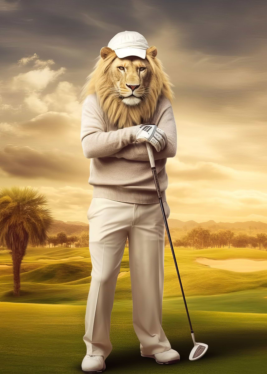 Golf player Lion' Poster, picture, metal print, paint by Karolina