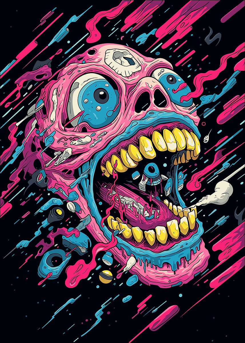 Pop Art Crazy Skull' Poster, picture, metal print, paint by