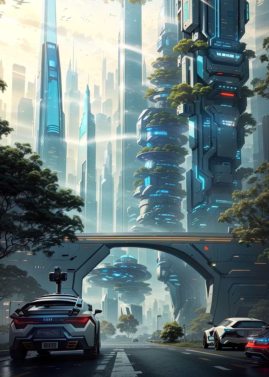 'Future City' Poster, picture, metal print, paint by Anamitra | Displate