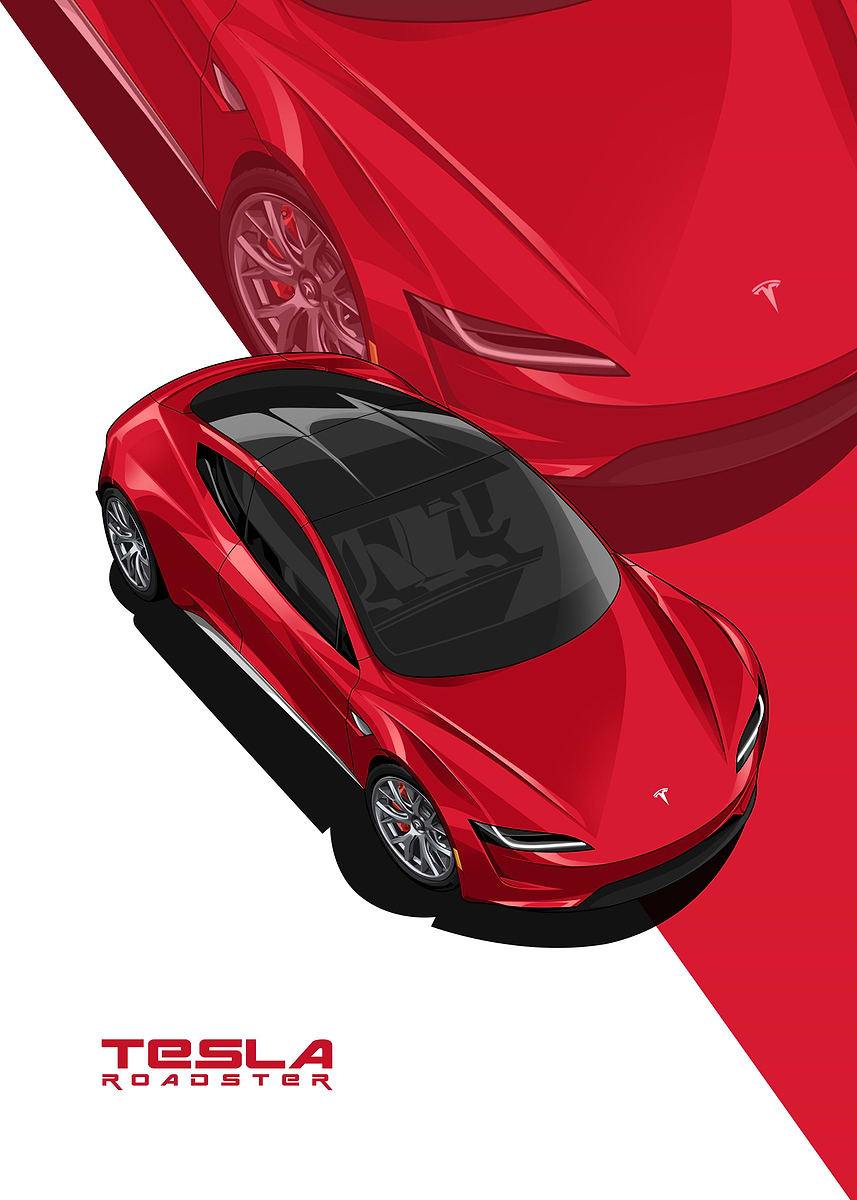 Red Tesla Drawing 'Tesla Roadster red' Poster, picture, metal print, paint by capture art ...