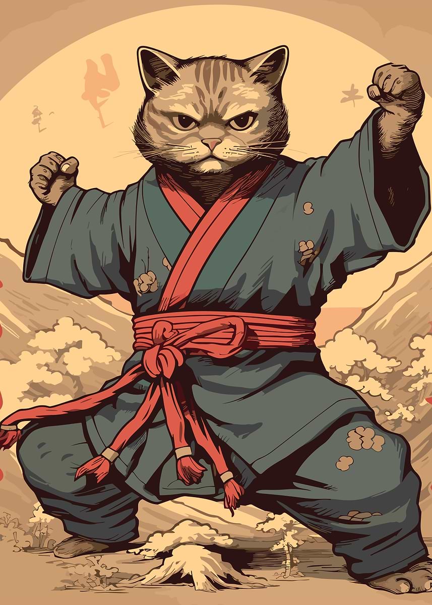 Japanese Cat' Poster, picture, metal print, paint by Neo Design