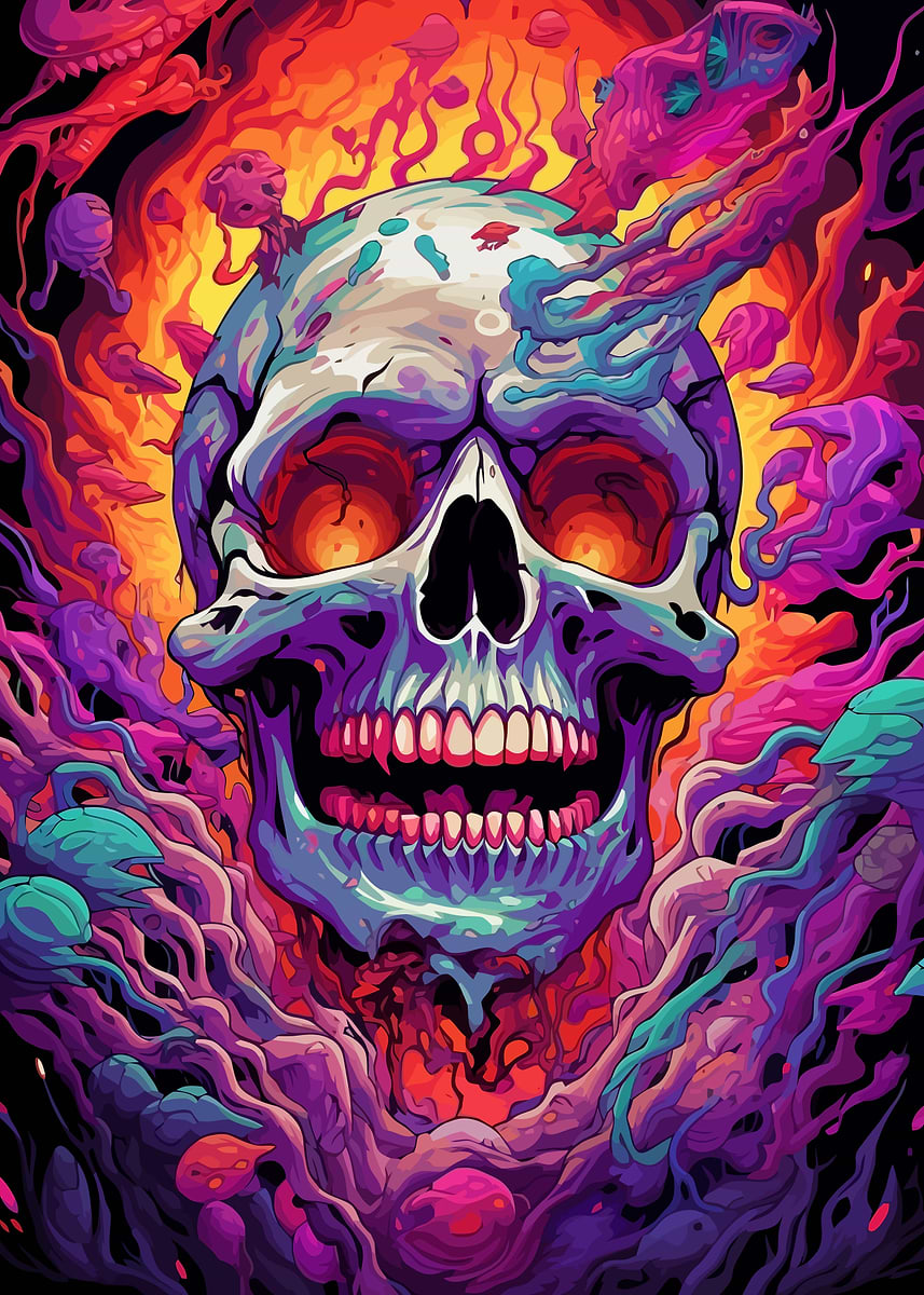 Space Psychedelic Skull' Poster, picture, metal print, paint by