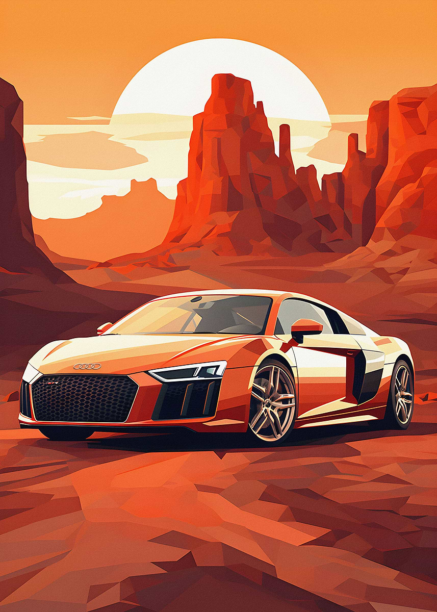 Audi R8 V10 GT Minimalist — from the Trending Cars Retro collection, a Pixaverse metal print