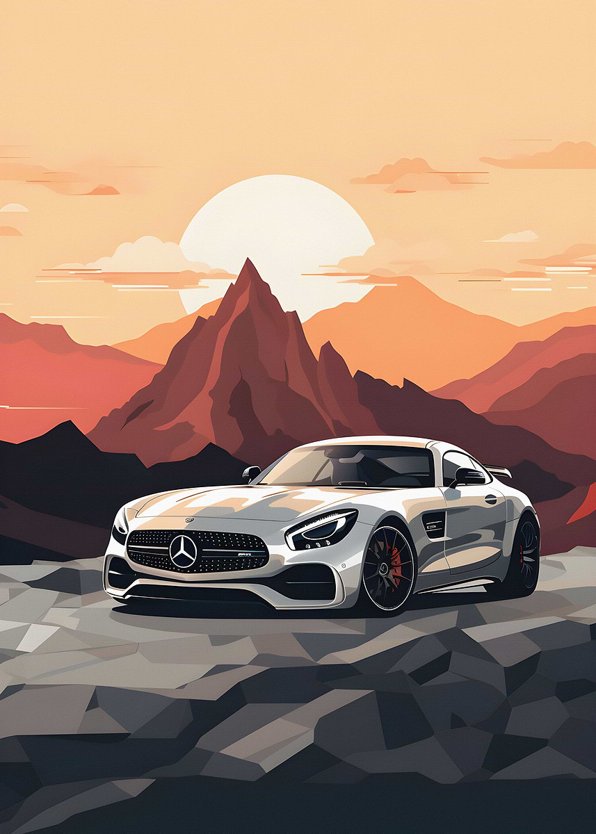 Mercedes AMG GT Sunset Art — from the Trending Cars Retro collection, a Pixaverse metal print