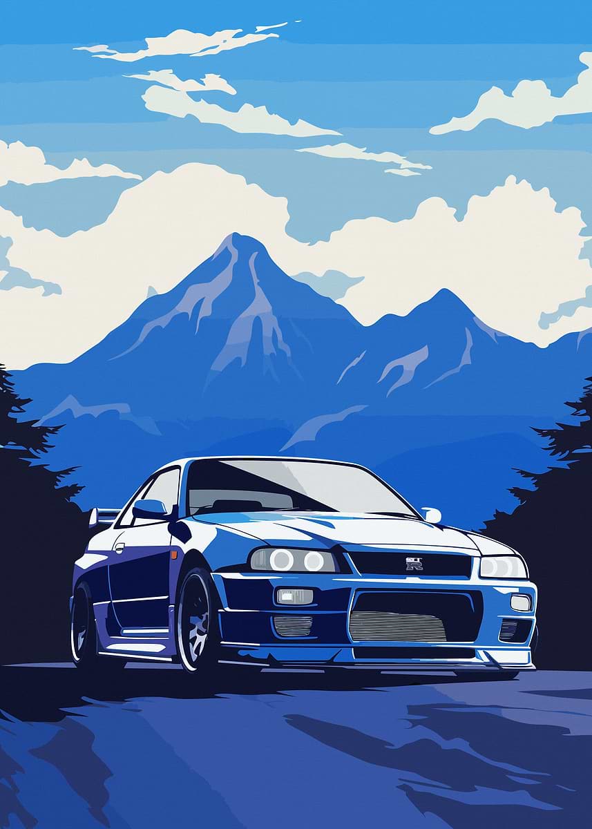 Skyline GTR R34 Tribute — from the Trending Cars Retro collection, a Pixaverse metal print
