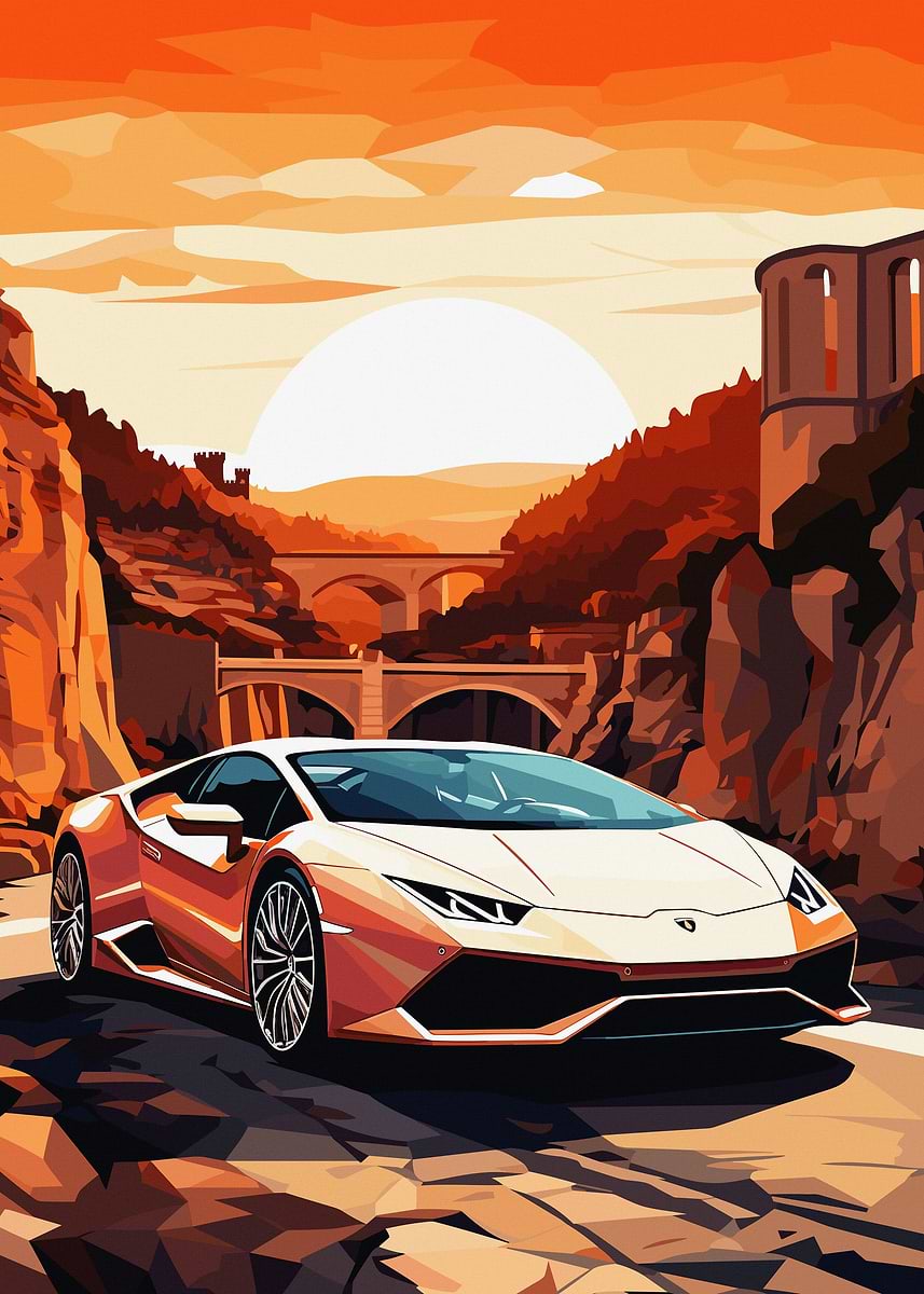 Lamborghini Huracan Sunset — from the Trending Cars Retro collection, a Pixaverse metal print