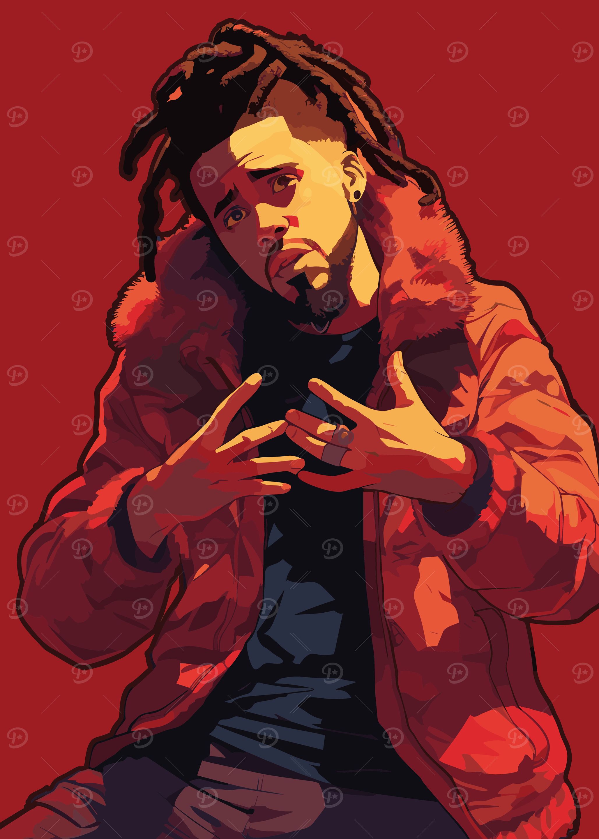 Hand Painted Rapper Character 'J Cole Rap Music Rapper' Poster, picture, metal print, paint by WEWILL ...