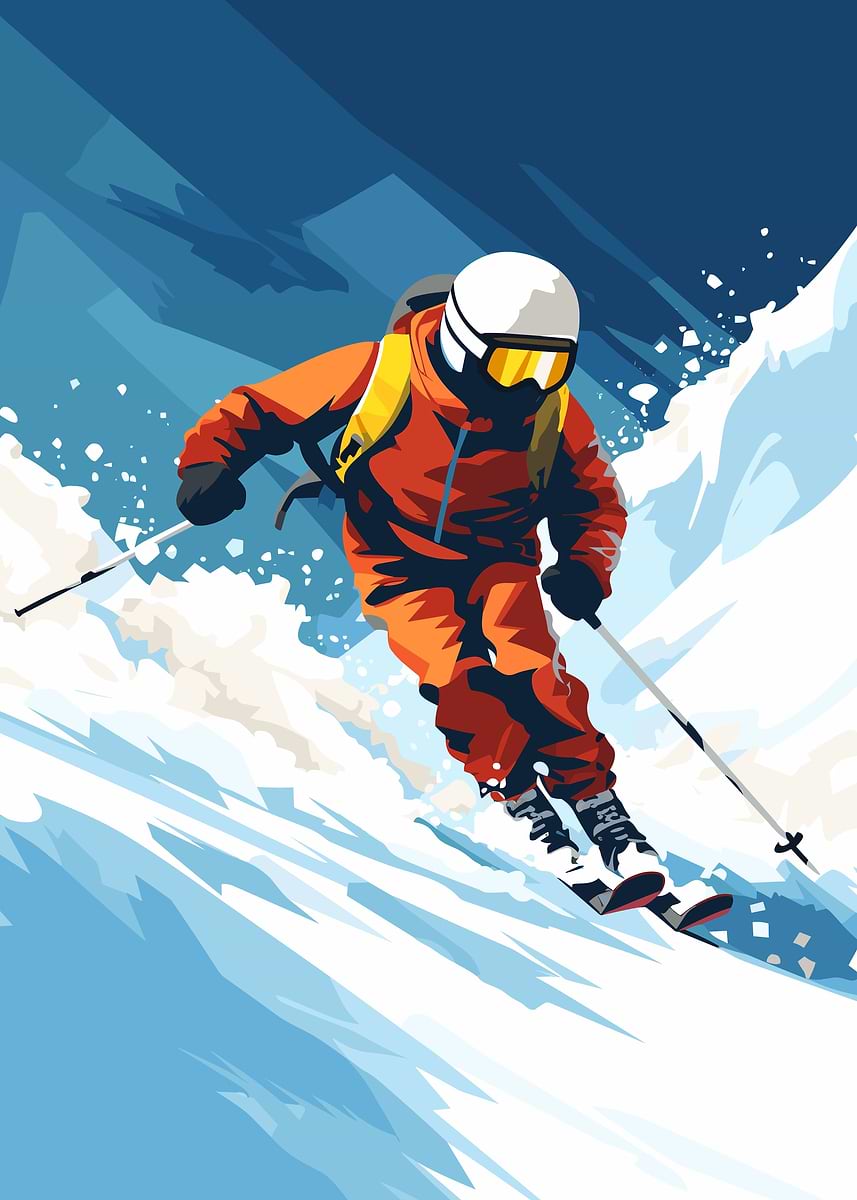 Shredding Snow Retro Ski' Poster, picture, metal print, paint by