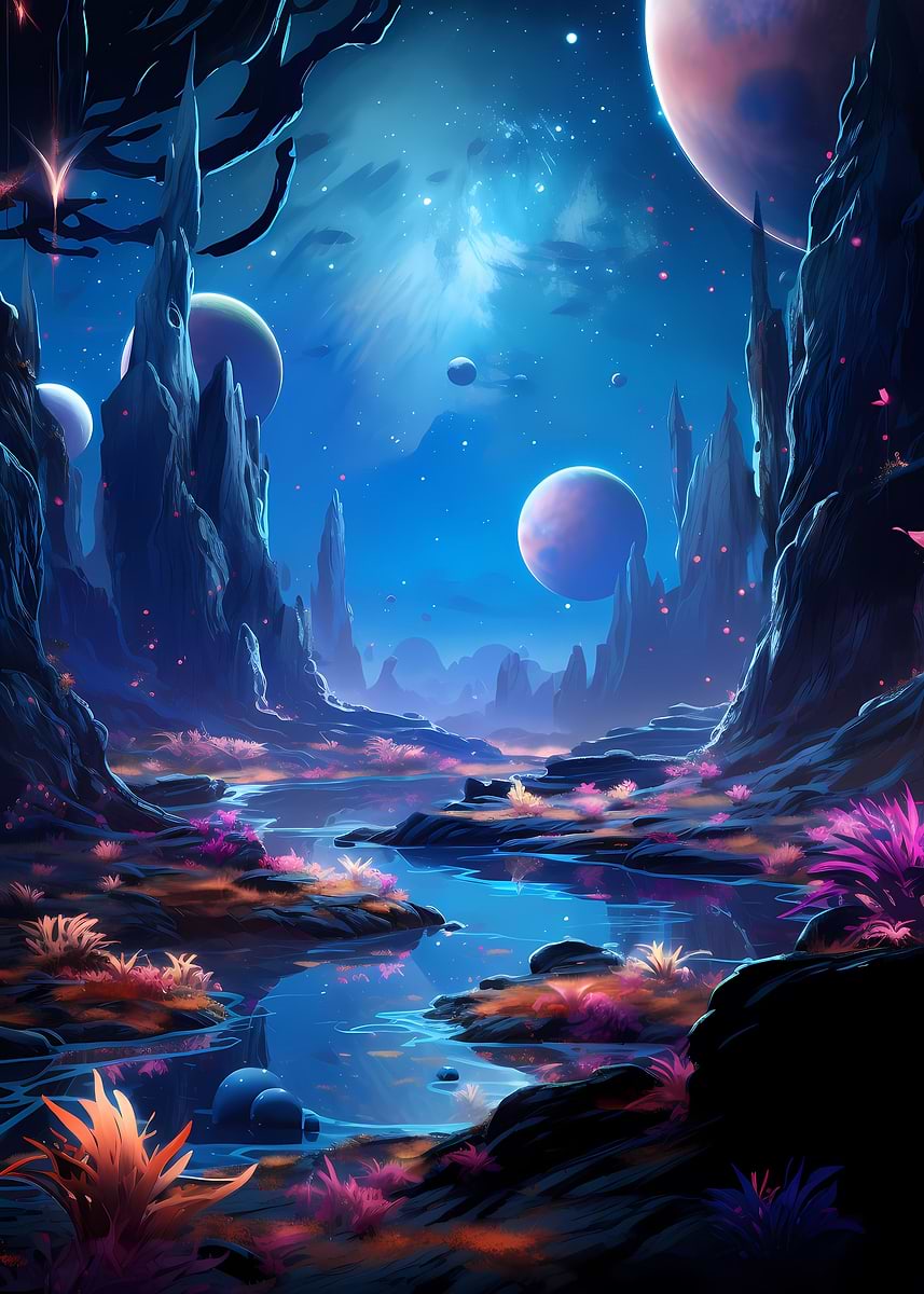 Luminous Cosmic Oasis' Poster, picture, metal print, paint by