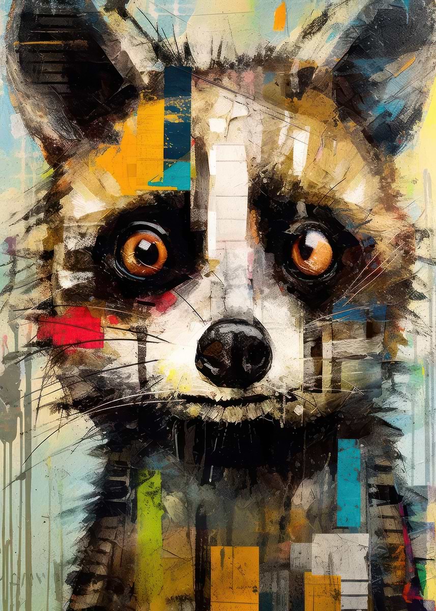 Abstract Raccoon 'Abstract Raccoon Portrait' Poster, picture, metal print, paint by ...