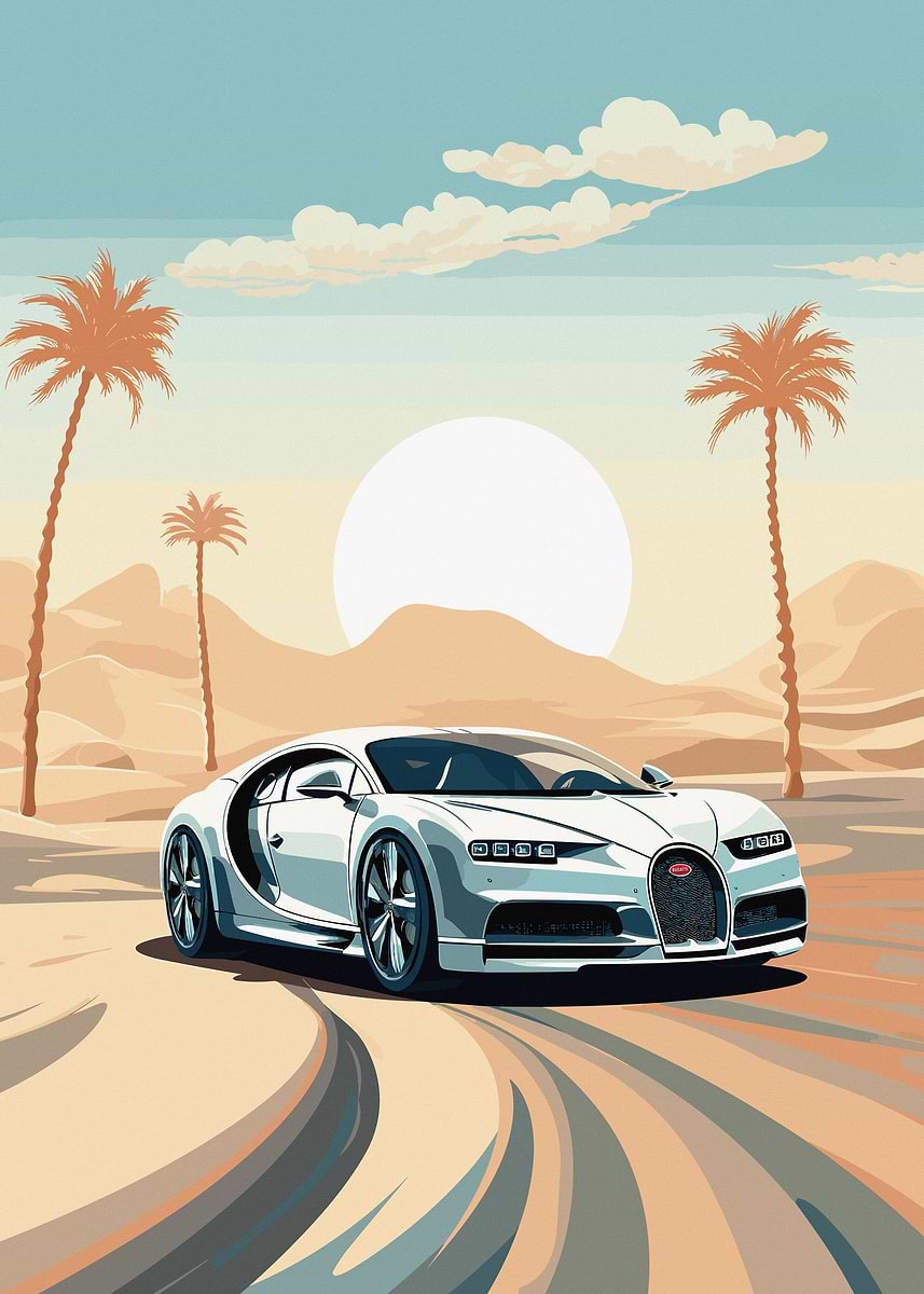 Bugatti Chiron Desert Race — from the Trending Cars Retro collection, a Pixaverse metal print
