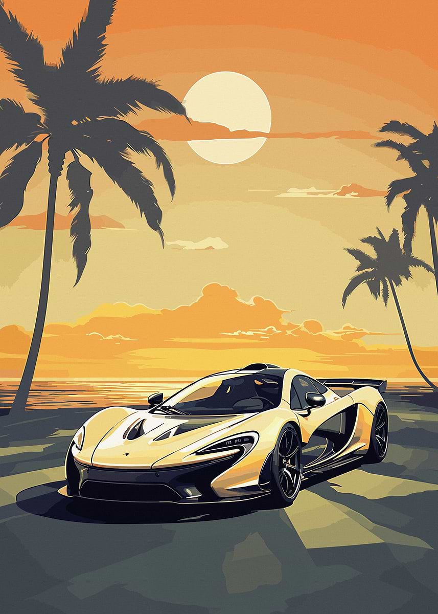 McLaren P1 GTR 2015 Sunset — from the Trending Cars Retro collection, a Pixaverse metal print